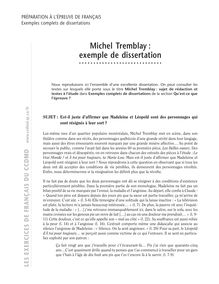 Exemples complets de dissertations, Michel Tremblay : Exemple de dissertation