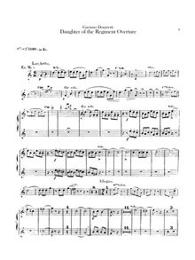 Partition cor 1 / 2 (E♭), 3 / 4 (B♭), La fille du régiment. Opéra comique en deux actes