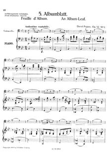 Partition , Albumblatt, 2 pièces pour violoncelle et Piano, Popper, David