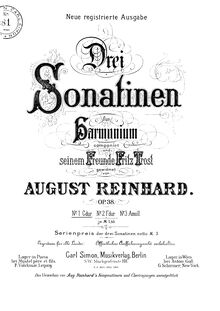 Partition complète, 3 sonatines, Op.38, Drei Sonatinen für Harmonium par August Reinhard