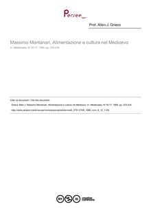 Massimo Montanari, Alimentazione e cultura nel Medioevo  ; n°16 ; vol.8, pg 233-234