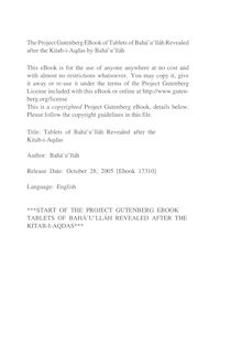 Tablets of Bahá’u’lláh Revealed after the Kitab-i-Aqdas