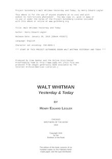 Walt Whitman Yesterday and Today