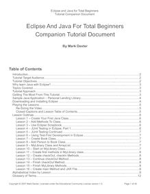 Eclipse And Java For Total Beginners Companion Tutorial Document