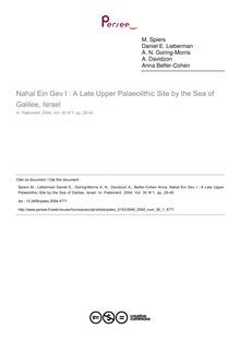 Nahal Ein Gev I : A Late Upper Palaeolithic Site by the Sea of Galilee, Israel - article ; n°1 ; vol.30, pg 25-45
