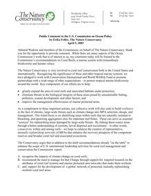 Public comment to the US Commisison on Ocean Policy 4-2-031 from Erika Feller, The Nature Conservancy