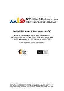Audit of Skills Needs of Water Industry in NSW