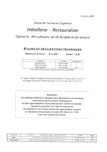 Etudes et réalisations techniques 2006 Art culinaire, art de la table et du service BTS Hôtellerie restauration
