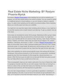 Real Estate Niche Marketing- BY Roslynn Phoenix-Myrick