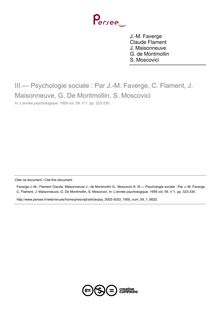 — Psychologie sociale : Par J.-M. Faverge, C. Flament, J. Maisonneuve, G. De Montmollin, S. Moscovici - compte-rendu ; n°1 ; vol.59, pg 323-330