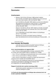 Ethique et recherche biomédicale : rapport 2004