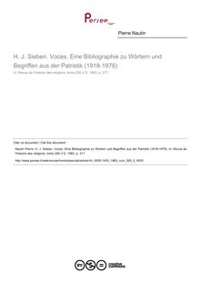 H. J. Sieben. Voces. Eine Bibliographie zu Wörtern und Begriffen aus der Patristik (1918-1978)  ; n°2 ; vol.200, pg 217-217