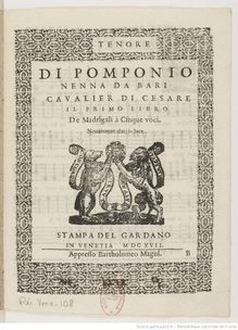 Partition ténor, Il primo libro de madrigali a cinque voci, Nenna, Pomponio