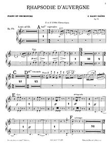 Partition cor 3/4 (en F), Rhapsodie d Auvergne, Op.73, Saint-Saëns, Camille