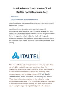 Italtel Achieves Cisco Master Cloud Builder Specialization in Italy