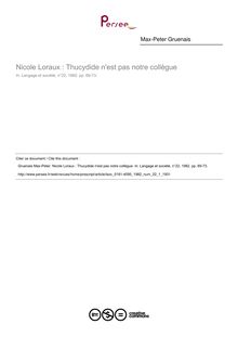 Nicole Loraux : Thucydide n est pas notre collègue  ; n°1 ; vol.22, pg 69-73