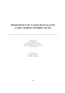 Properties of nanocrystalline cubic boron nitride films [Elektronische Ressource] / Nataliya Deyneka