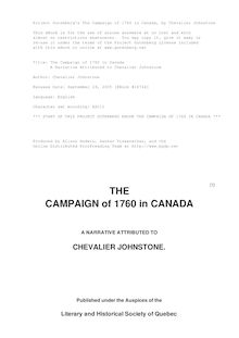 The Campaign of 1760 in Canada - A Narrative Attributed to Chevalier Johnstone