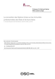 La convention des Nations Unies sur les immunités juridictionnelles des États et de leurs biens - article ; n°1 ; vol.50, pg 45-76