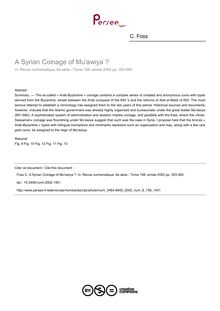 A Syrian Coinage of Mu awiya ? - article ; n°158 ; vol.6, pg 353-365