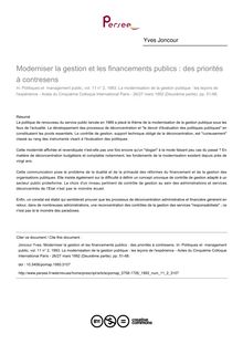 Moderniser la gestion et les financements publics : des priorités à contresens - article ; n°2 ; vol.11, pg 51-68