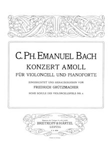 Partition complète (aussi Piano , partie), violoncelle Concerto en A minor,  Wq. 170 (H. 432)