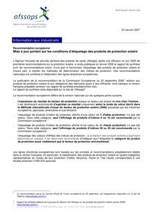 Mise à jour portant sur les conditions d’étiquetage des produits de protection solaire : recommandation européenne 13/01/2007