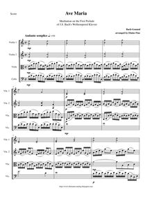 Partition complète, Andante semplice, Ave Maria, Méditation sur le Premier Prélude de Piano de S. Bach (original title) par Charles Gounod