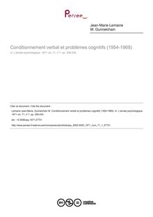 Conditionnement verbal et problèmes cognitifs (1954-1969) - article ; n°1 ; vol.71, pg 209-234