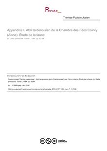 Appendice I. Abri tardenoisien de la Chambre des Fées Coincy (Aisne). Étude de la faune - article ; n°1 ; vol.7, pg 93-94