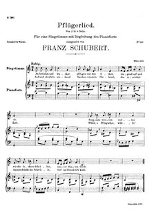 Partition voix & partition de piano, Pflügerlied, D.392, Ploughman s Song