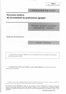 Epreuve de traduction 2007 Agrégation d anglais Agrégation (Externe)