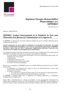 Ingénieur Energies Renouvelables/ Photovoltaïque (H/F) SIPPEREC