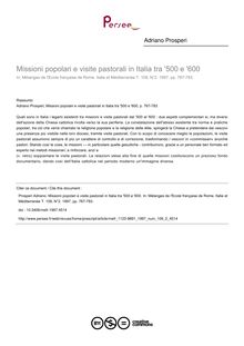 Missioni popolari e visite pastorali in Italia tra  500 e  600 - article ; n°2 ; vol.109, pg 767-783