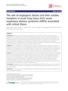 The role of angiogenic factors and their soluble receptors in acute lung injury (ALI)/ acute respiratory distress syndrome (ARDS) associated with critical illness
