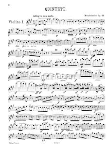 Partition violon 1, corde quintette No.1, Op.18, A Major, Mendelssohn, Felix
