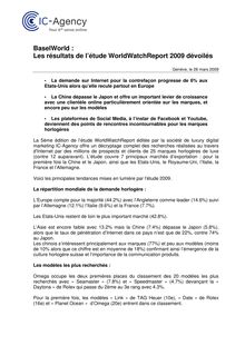 Baselworld - Les résultats de l étude  WorldWatchReport 2009 dévoilés