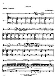Partition de piano, Andante, Servais, Adrien-François