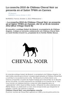 La cosecha 2010 de Château Cheval Noir se presenta en el Salon TFWA en Cannes