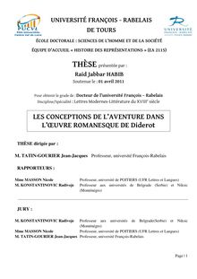 Les conceptions de l aventure dans l oeuvre romanesque de Diderot., The concept of adventure in the fiction writing of Diderot