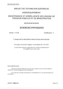 Sciences Physiques 2005 BTS Agro-équipement