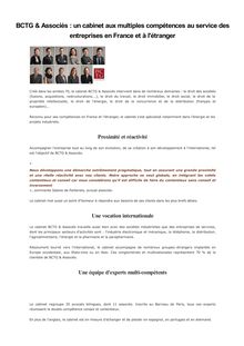BCTG & Associés : un cabinet aux multiples compétences au service des entreprises en France et à l étranger