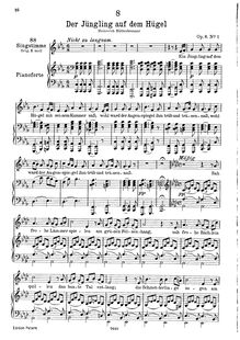 Partition complète, transposition pour low voix, Der Jüngling auf dem Hügel, D.702 (Op.8 No.1)
