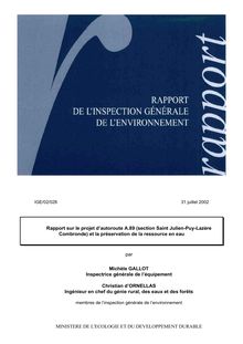 Rapport sur le projet d autoroute A.89 (section Saint Julien-Puy-Lazère Combronde) et la préservation de la ressource en eau