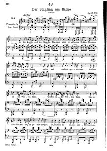 Partition complète, transposition pour low voix, Der Jüngling am Bache, D.638 (Op.87 No.3)