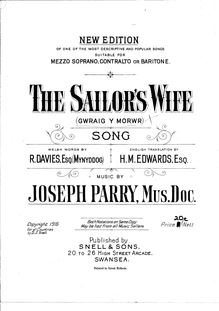 Partition complète, Gwraig y Morwr, The Sailor s Wife, Parry, Joseph