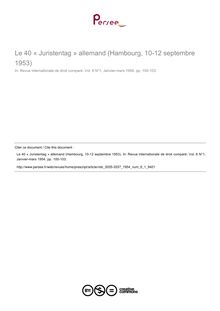 Le 40 « Juristentag » allemand (Hambourg, 10-12 septembre 1953) - compte-rendu ; n°1 ; vol.6, pg 100-103