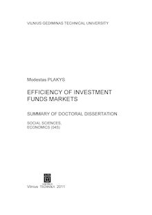 Efficiency Of Investment Funds Markets ; Investicinių fondų rinkų efektyvumas