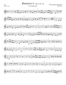 Partition ténor viole de gambe 1, aigu clef, Fantasia pour 5 violes de gambe, RC 35