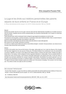 Le juge et les droits aux relations personnelles des parents séparés de leurs enfants en France et en Europe - article ; n°4 ; vol.44, pg 795-848